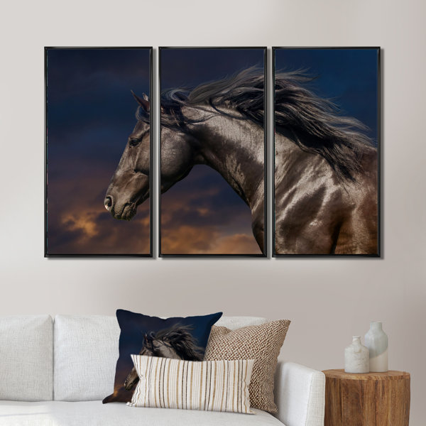 Foundry Select Portrait Of Thoroughbred Nonius Stallion Horse III Framed On Canvas 3 Pieces